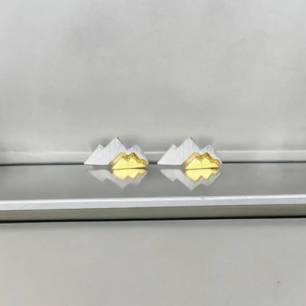 NEW sterling silver and gold plated mountain stud earrings nature jewelry B20B